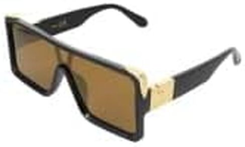Oversized Big Thick Flat Top SHIELD Square Luxury Designer Sunglasses with Dark Gold Metal in Kuwait