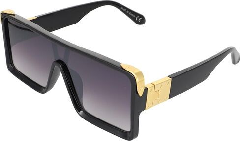 Oversized Big Thick Flat Top SHIELD Square Luxury Designer Sunglasses with Dark Gold Metal in Kuwait