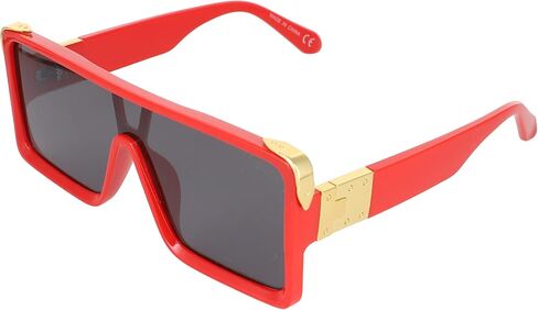 Oversized Big Thick Flat Top SHIELD Square Luxury Designer Sunglasses with Dark Gold Metal in Kuwait