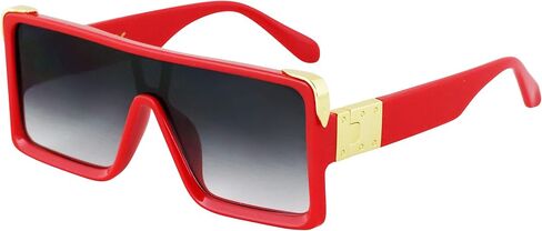 Oversized Big Thick Flat Top SHIELD Square Luxury Designer Sunglasses with Dark Gold Metal in Kuwait