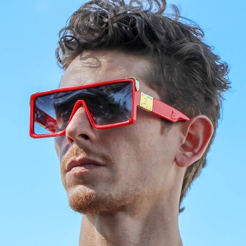 Oversized Big Thick Flat Top SHIELD Square Luxury Designer Sunglasses with Dark Gold Metal in Kuwait
