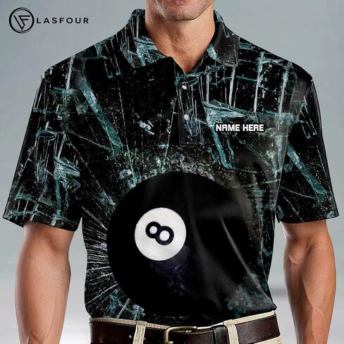 LASFOUR Personalized 3D Funny Billiard Dry Fit Short Sleeve Polo Shirts for Men, Billiard Gifts for Dad, Grandpa in Saudi Arabia