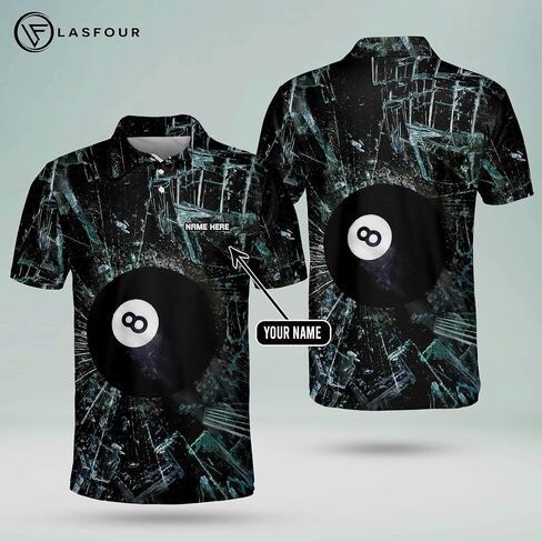 LASFOUR Personalized 3D Funny Billiard Dry Fit Short Sleeve Polo Shirts for Men, Billiard Gifts for Dad, Grandpa in Saudi Arabia