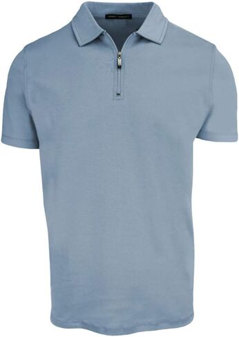 تي شيرت Robert Baraket Georgia Zip Polo، كم قصير، مقاس عادي، تي شيرت رجالي من قطن بيما in Kuwait