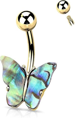 Abalone Shell Covered Butterfly Surgical Steel Belly Button Ring in Saudi Arabia