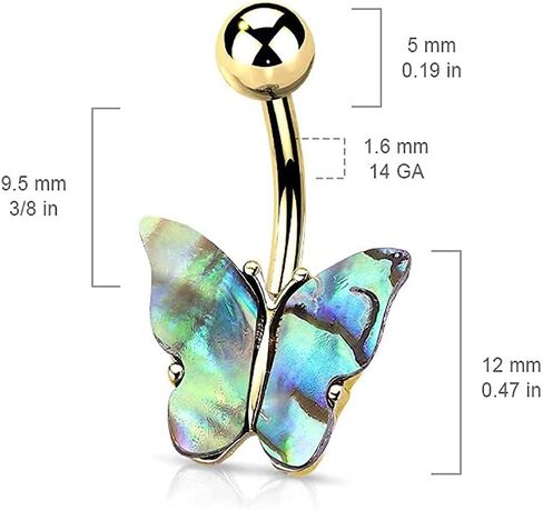 Abalone Shell Covered Butterfly Surgical Steel Belly Button Ring in Saudi Arabia