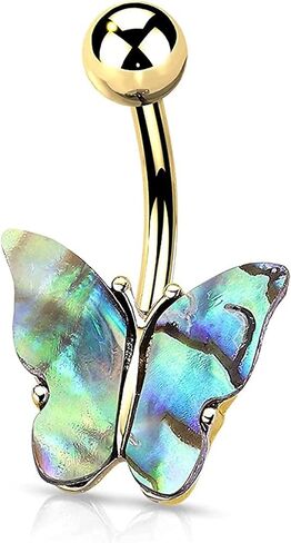 Abalone Shell Covered Butterfly Surgical Steel Belly Button Ring in Saudi Arabia
