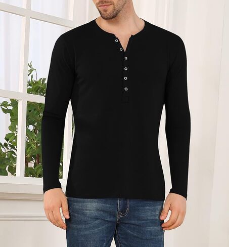 تي شيرت رجالي من NITAGUT بأكمام قصيرة من Henley كاجوال صيفي بمقاس نحيف ومصمم أساسي من القطن للرجال in Kuwait