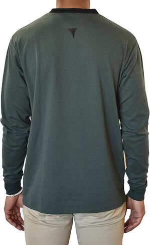 SpearPoint Apparel Men's Long Sleeve Henley Slit V-Neck Banded Notch Collar Shirt - Soft Cotton Blend, Stretch, Wrinkle-Free in Kuwait