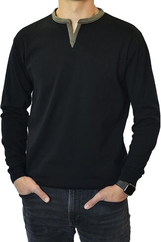 SpearPoint Apparel Men's Long Sleeve Henley Slit V-Neck Banded Notch Collar Shirt - Soft Cotton Blend, Stretch, Wrinkle-Free in Kuwait