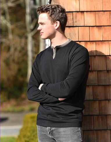 SpearPoint Apparel Men's Long Sleeve Henley Slit V-Neck Banded Notch Collar Shirt - Soft Cotton Blend, Stretch, Wrinkle-Free in Kuwait
