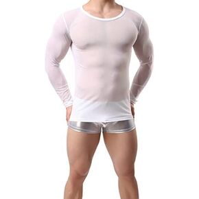 ONEFIT Men's See Through Tank Top Mesh Long Sleeves T-Shirt Vest