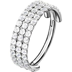 Pierced Owl - 16G G23 Implant Grade Titanium CZ Crystal Triple Lined Hoop Cartilage Helix Conch Hinged Segment Ring in Saudi Arabia