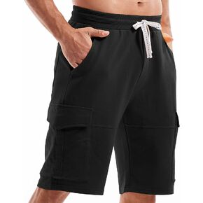 AMY COULEE Mens Cargo Shorts Cotton Casual Lounge Shorts Elastic Waist Workout Shorts with Multi-Pockets