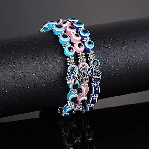 4 Pcs Evil Eye Bead Bracelet Hamsa Hand Fatima Charm Stretch Amulet Turkish Good Luck Protection Kabbalah Jewelry in Kuwait