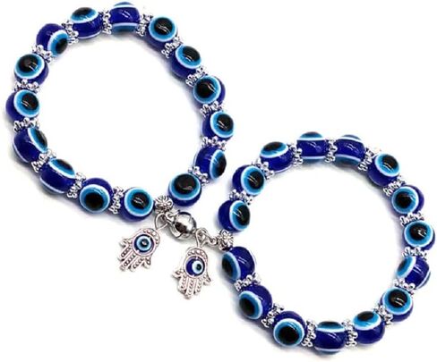 4 Pcs Evil Eye Bead Bracelet Hamsa Hand Fatima Charm Stretch Amulet Turkish Good Luck Protection Kabbalah Jewelry in Kuwait