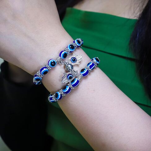 4 Pcs Evil Eye Bead Bracelet Hamsa Hand Fatima Charm Stretch Amulet Turkish Good Luck Protection Kabbalah Jewelry in Kuwait
