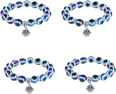 4 Pcs Evil Eye Bead Bracelet Hamsa Hand Fatima Charm Stretch Amulet Turkish Good Luck Protection Kabbalah Jewelry in Kuwait