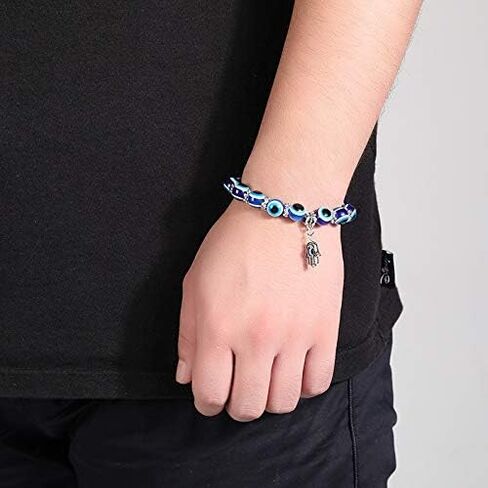4 Pcs Evil Eye Bead Bracelet Hamsa Hand Fatima Charm Stretch Amulet Turkish Good Luck Protection Kabbalah Jewelry in Kuwait