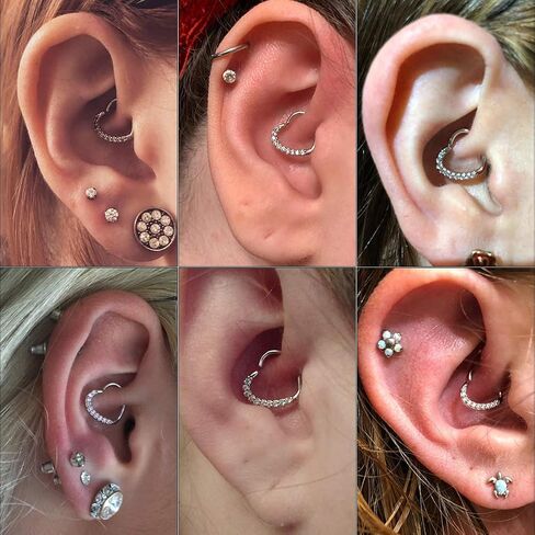 OUFER Heart Daith Earring 14K Soild White Gold Heart Sharped Right Closure Daith Cartilage Tragus Helix Earrings 16 Gauge Piercing Jewelry in Saudi Arabia