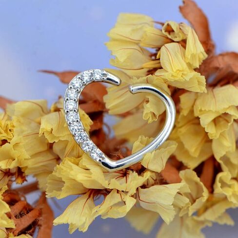 OUFER Heart Daith Earring 14K Soild White Gold Heart Sharped Right Closure Daith Cartilage Tragus Helix Earrings 16 Gauge Piercing Jewelry in Saudi Arabia