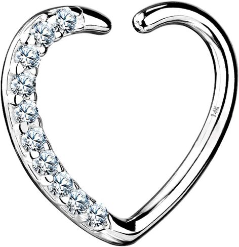 OUFER Heart Daith Earring 14K Soild White Gold Heart Sharped Right Closure Daith Cartilage Tragus Helix Earrings 16 Gauge Piercing Jewelry in Saudi Arabia