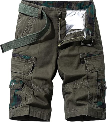 chouyatou Men's Summer Military Flat Front Camo Print Spliced Twill Cargo Shorts in Saudi Arabia