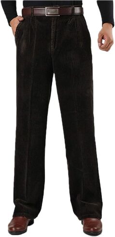 Flygo Mens Relaxed Fit High-Waisted Straight Leg Corduroy Pant Non-Iron in Saudi Arabia