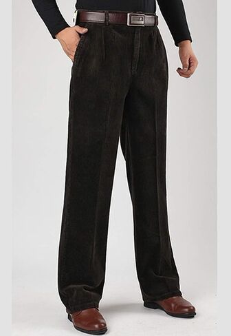 Flygo Mens Relaxed Fit High-Waisted Straight Leg Corduroy Pant Non-Iron in Saudi Arabia