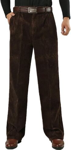 Flygo Mens Relaxed Fit High-Waisted Straight Leg Corduroy Pant Non-Iron in Saudi Arabia