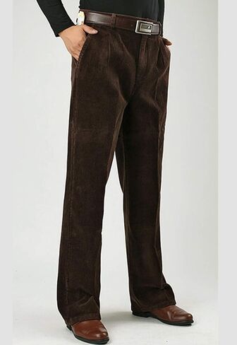 Flygo Mens Relaxed Fit High-Waisted Straight Leg Corduroy Pant Non-Iron in Saudi Arabia