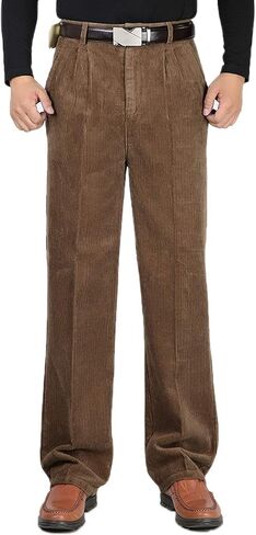 Flygo Mens Relaxed Fit High-Waisted Straight Leg Corduroy Pant Non-Iron in Saudi Arabia