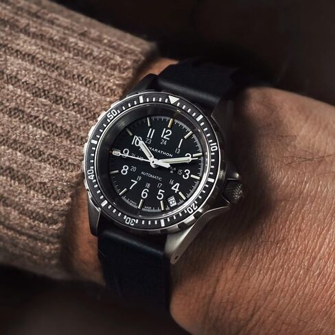 MARATHON 36mm Medium Diver's Automatic (MSAR Auto) Swiss Made Military Issue Milspec Watch with Tritium Illumination (No Government Government, Black Rubber SAR Strap Collection) in Saudi Arabia