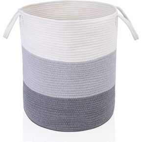 N/W VOYSIGN Cotton Rope Woven Basket XLarge Size 16"x16"x17.7"- can be Used for Organization and Storage, Baby Laundry Baskets, Woven Blanket Baskets, Storage Bins, Grey Color in Kuwait