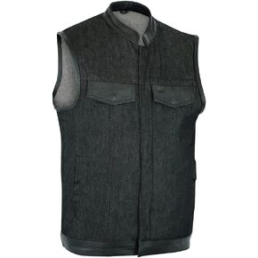 Daniel Smart Men’s Vest - Black Denim with Leather Detailing Design Motorcycle Vest for Men with Concealment Armory Pocket in Kuwait