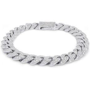 SAVEARTH DIAMONDS Round Cut Lab Created Moissanite Diamond 10MM Width Cuban Chain Bracelet In 14k Gold Over Sterling Silver Jewelry For Men (G-H Color, VVS1 Clarity, 2.70 Ct To 3.00 Ct) in Kuwait
