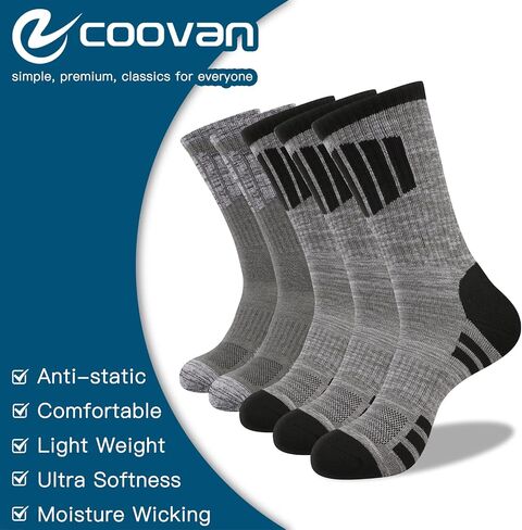 COOVAN Mens Hiking Socks Crew Outdoor Socks 5 Pairs Moisture Wicking Cushioned Athletic Boot Socks in Saudi Arabia
