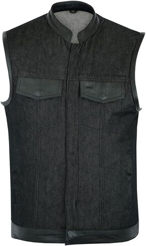 Daniel Smart Men’s Vest - Black Denim with Leather Detailing Design Motorcycle Vest for Men with Concealment Armory Pocket in Kuwait