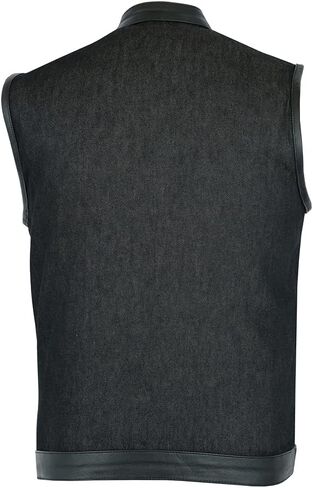 Daniel Smart Men’s Vest - Black Denim with Leather Detailing Design Motorcycle Vest for Men with Concealment Armory Pocket in Kuwait