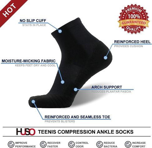 Men's Women's Tennis Socks, HUSO Performance Sports Ankle Compression Socks 1,2,3,4,6 Pairs in Kuwait