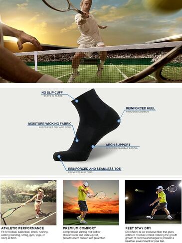 Men's Women's Tennis Socks, HUSO Performance Sports Ankle Compression Socks 1,2,3,4,6 Pairs in Kuwait