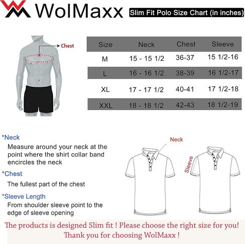 قميص بولو جولف رجالي من WolMaxx ذو مقاس نحيف، مصنوع من القطن الممتص للرطوبة وسريع الجفاف، قميص بولو جولف خفيف الوزن وأكمام قصيرة in Saudi Arabia