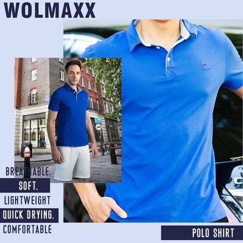 قميص بولو جولف رجالي من WolMaxx ذو مقاس نحيف، مصنوع من القطن الممتص للرطوبة وسريع الجفاف، قميص بولو جولف خفيف الوزن وأكمام قصيرة in Saudi Arabia