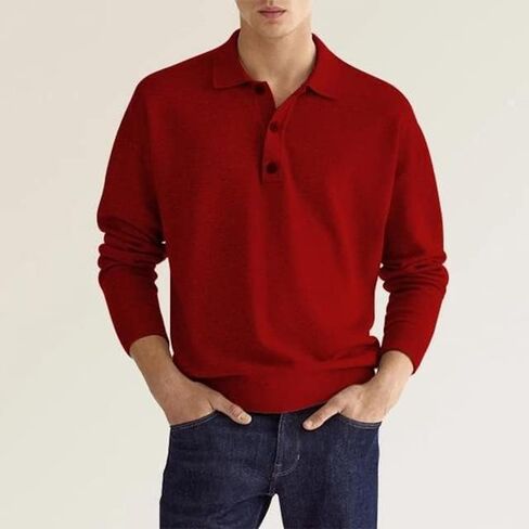 Fall Long Sleeve V-Neck Button Men’s Casual Top Polo Shirt in Saudi Arabia