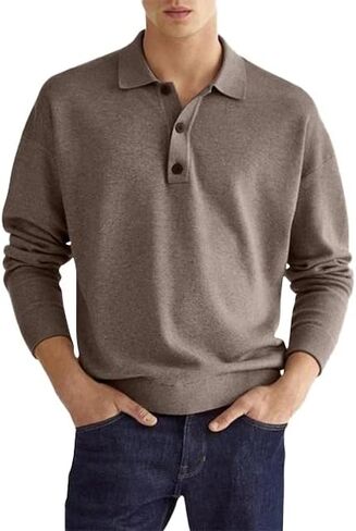 Fall Long Sleeve V-Neck Button Men’s Casual Top Polo Shirt in Saudi Arabia