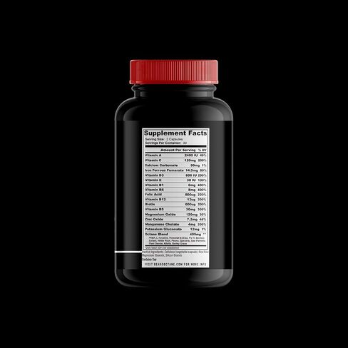 Beard Octane - Beard Fuel - Beard Hair Growth Multivitamins with Biotin, Vitamin A, Vitamin C - 30-Day Supply - Healthy, Strong, Thick Beard Growth - Made in the USA in Saudi Arabia