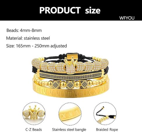 WFYOU التاج الإمبراطوري أساور للرجال 18kt سوار ذهب زركون الخرز أساور الصليب أساور سحر الرجال الفاخرة هدية in Kuwait