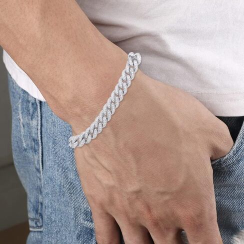 SAVEARTH DIAMONDS Round Cut Lab Created Moissanite Diamond 10MM Width Cuban Chain Bracelet In 14k Gold Over Sterling Silver Jewelry For Men (G-H Color, VVS1 Clarity, 2.70 Ct To 3.00 Ct) in Saudi Arabia