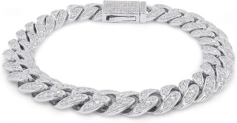 SAVEARTH DIAMONDS Round Cut Lab Created Moissanite Diamond 10MM Width Cuban Chain Bracelet In 14k Gold Over Sterling Silver Jewelry For Men (G-H Color, VVS1 Clarity, 2.70 Ct To 3.00 Ct) in Saudi Arabia