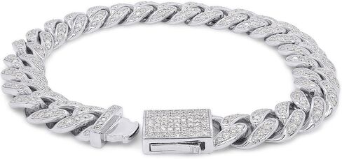 SAVEARTH DIAMONDS Round Cut Lab Created Moissanite Diamond 10MM Width Cuban Chain Bracelet In 14k Gold Over Sterling Silver Jewelry For Men (G-H Color, VVS1 Clarity, 2.70 Ct To 3.00 Ct) in Saudi Arabia